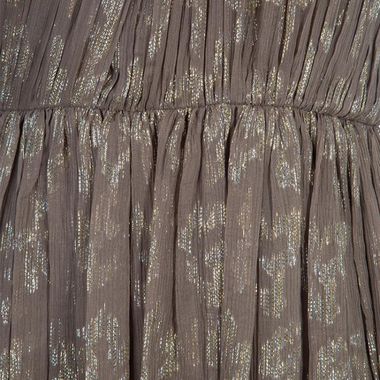 Pre Owned Stella McCartney Brown Lurex Infused Crinkled Silk Cocktail Dress S