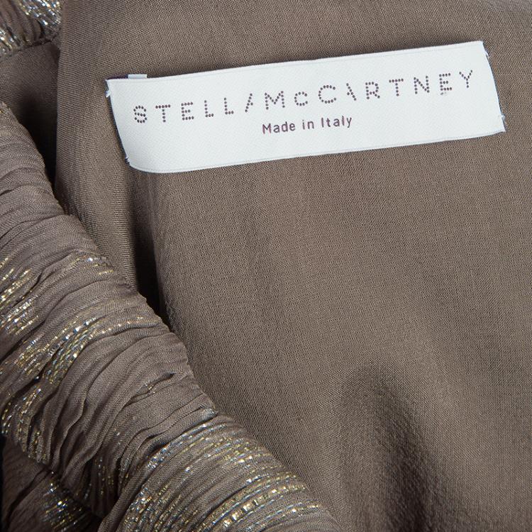 Pre Owned Stella McCartney Brown Lurex Infused Crinkled Silk Cocktail Dress S