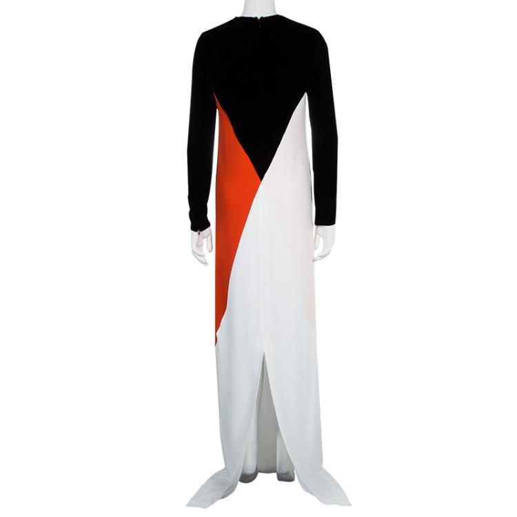 Pre Owned Stella McCartney Colorblock Velvet and Crepe Long Sleeve Maxi Dress S