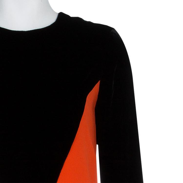 Pre Owned Stella McCartney Colorblock Velvet and Crepe Long Sleeve Maxi Dress S