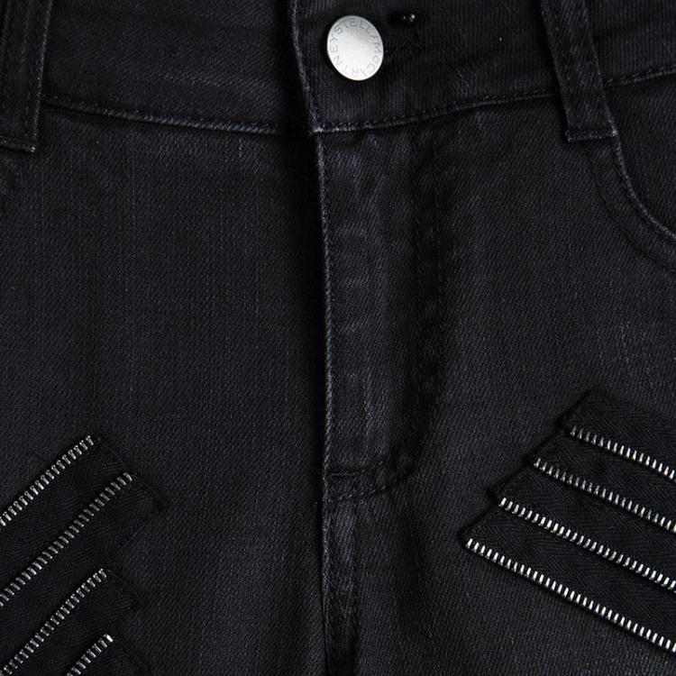 Pre Owned Stella McCartney Black Denim Zip Embellishment Detail Ankle Grazer Jeans S