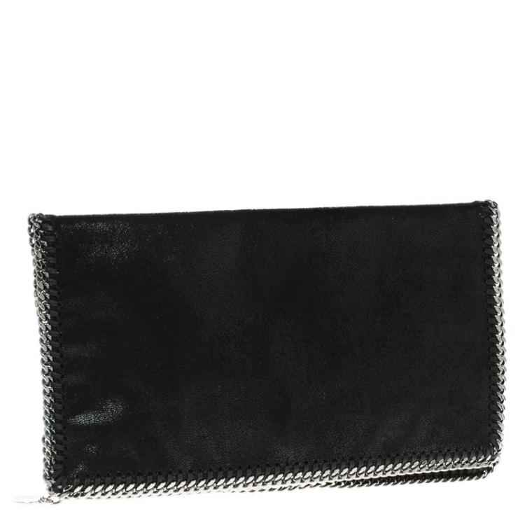 Pre Owned Stella McCartney Black Faux Leather Falabella Fold Over Clutch