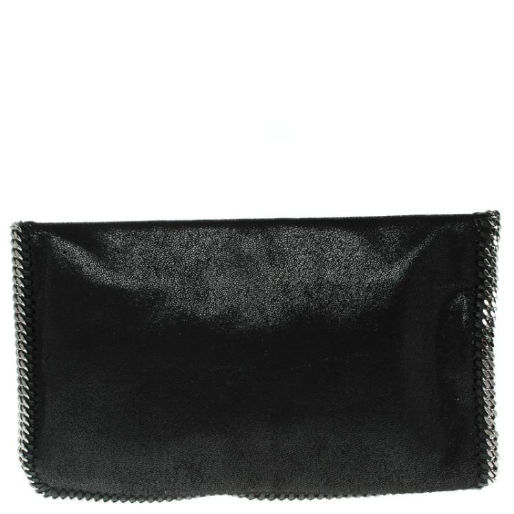 Pre Owned Stella McCartney Black Faux Leather Falabella Fold Over Clutch