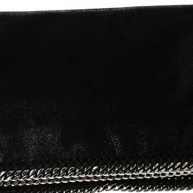 Pre Owned Stella McCartney Black Faux Leather Falabella Fold Over Clutch