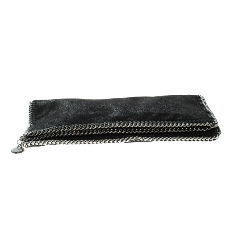Pre Owned Stella McCartney Black Faux Leather Falabella Fold Over Clutch