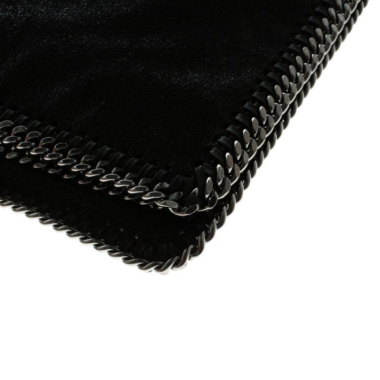 Pre Owned Stella McCartney Black Faux Leather Falabella Fold Over Clutch