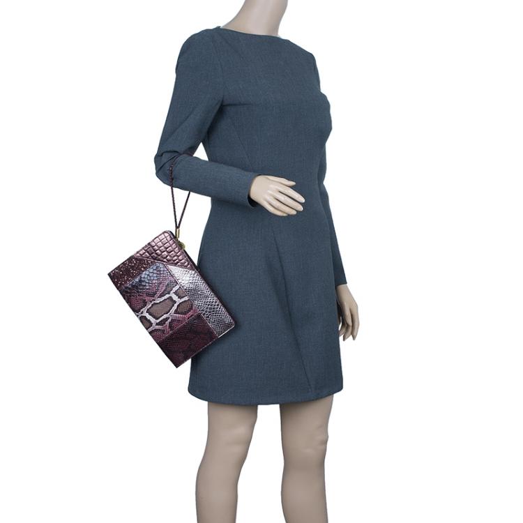 Pre Owned Stella McCartney Burgundy Embossed Patchwork Clutch