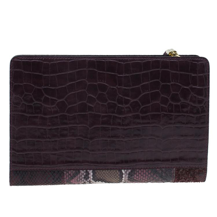 Pre Owned Stella McCartney Burgundy Embossed Patchwork Clutch