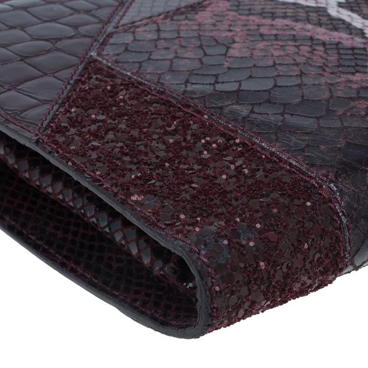 Pre Owned Stella McCartney Burgundy Embossed Patchwork Clutch