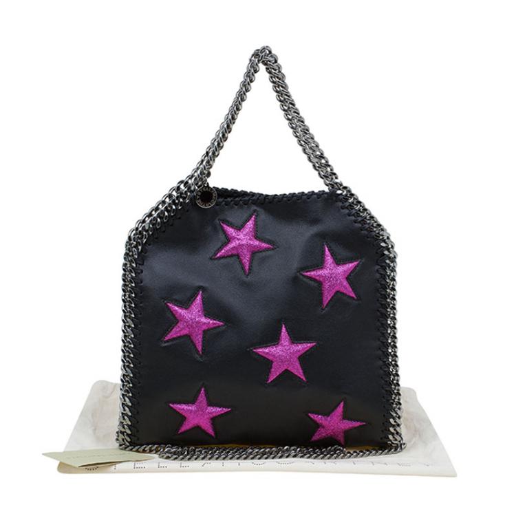 Pre Owned Stella McCartney Black Faux Leather Mini Star Embossed Falabella Tote