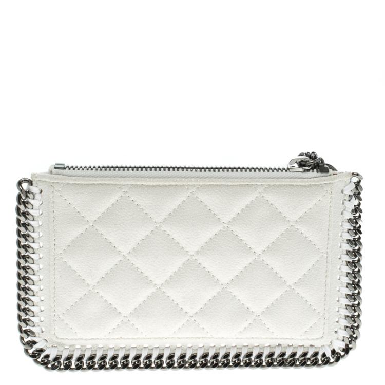 Pre Owned Stella McCartney Off White Quilted Faux Leather Falabella Coin Pouch