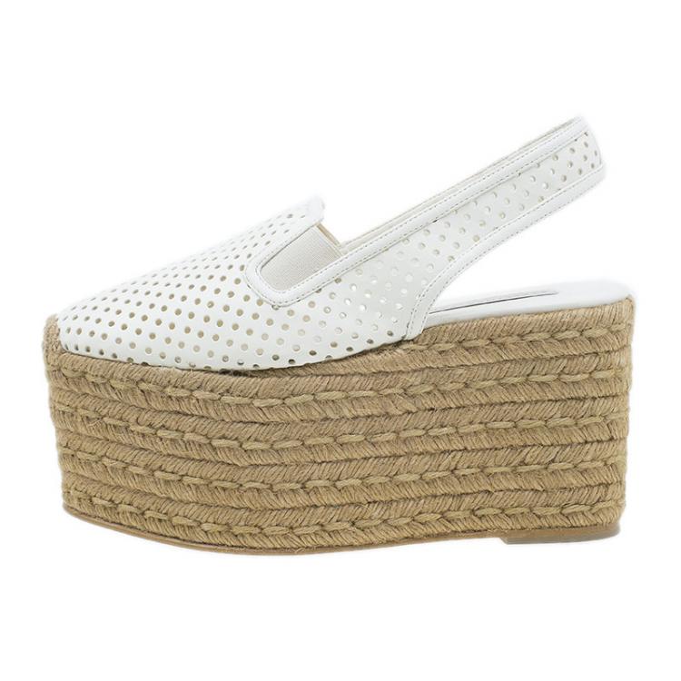 Pre Owned Stella McCartney White Faux Leather Wedge Espadrilles Size 38