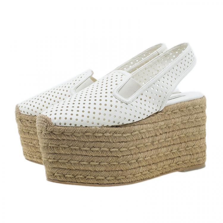 Pre Owned Stella McCartney White Faux Leather Wedge Espadrilles Size 38