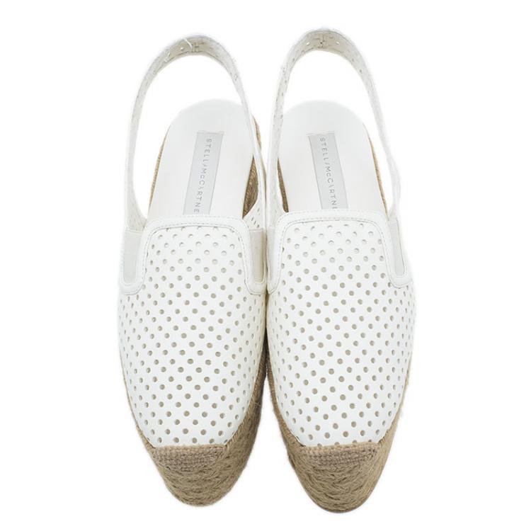 Pre Owned Stella McCartney White Faux Leather Wedge Espadrilles Size 38