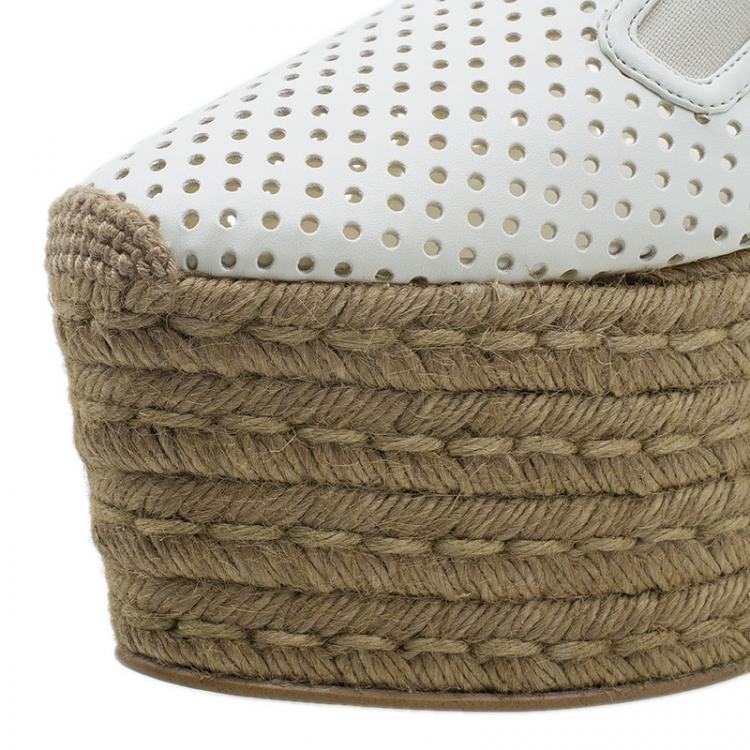 Pre Owned Stella McCartney White Faux Leather Wedge Espadrilles Size 38