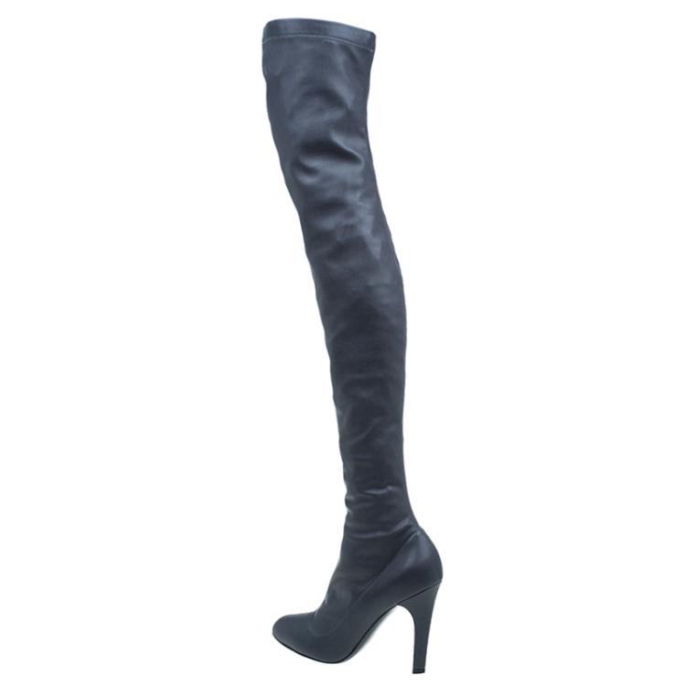 Pre Owned Stella McCartney Grey Faux Leather Over the Knee Boots Size 38