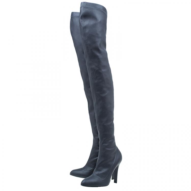 Pre Owned Stella McCartney Grey Faux Leather Over the Knee Boots Size 38