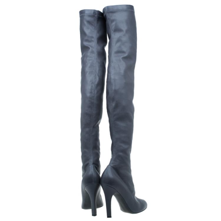 Pre Owned Stella McCartney Grey Faux Leather Over the Knee Boots Size 38