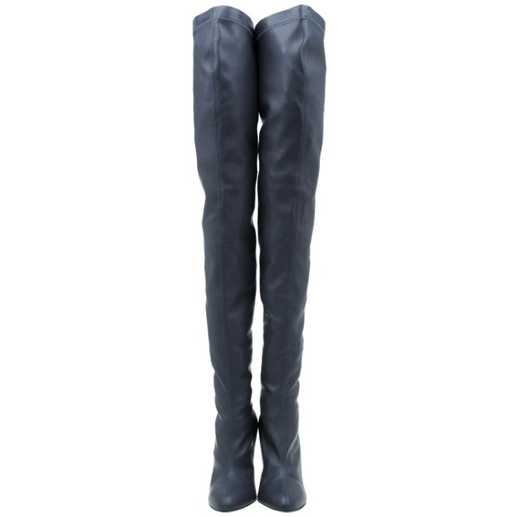 Pre Owned Stella McCartney Grey Faux Leather Over the Knee Boots Size 38