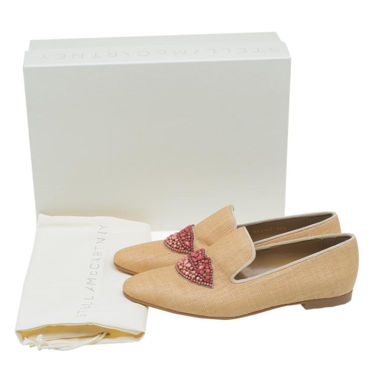 Pre Owned Stella McCartney Beige Woven Fabric Embellishment Tatami Flats Size 37.5