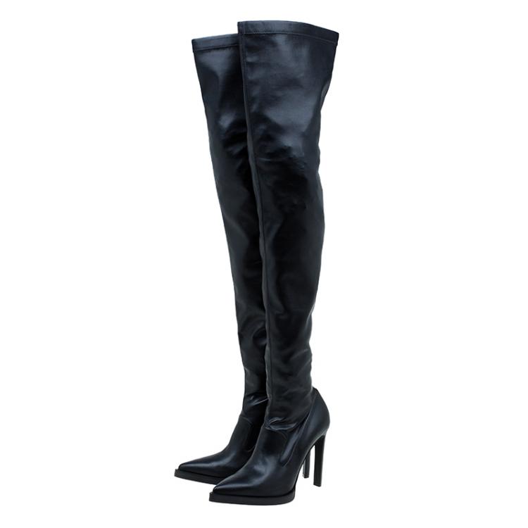 Pre Owned Stella McCartney Black Faux Leather Abbey Over The Knee Boots Size 40 