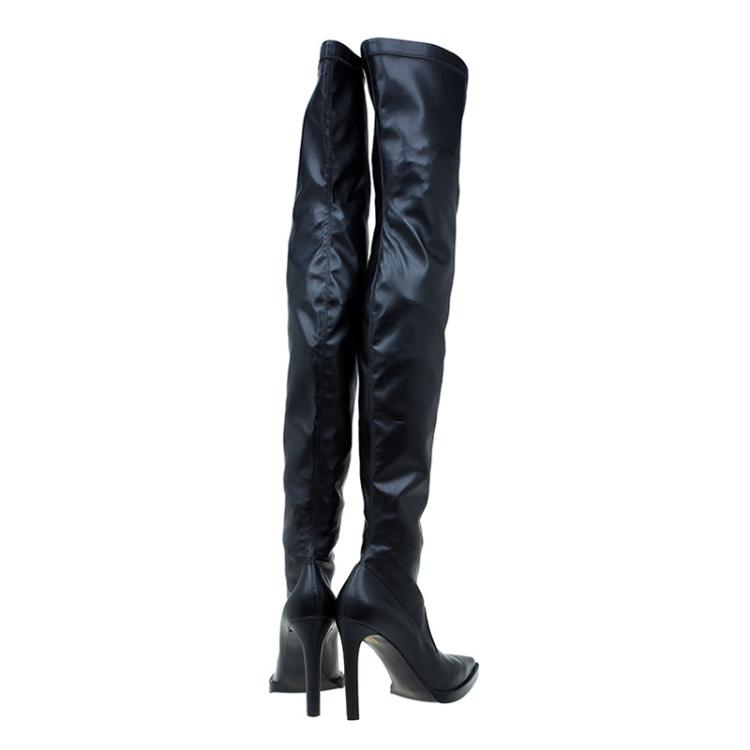 Pre Owned Stella McCartney Black Faux Leather Abbey Over The Knee Boots Size 40 