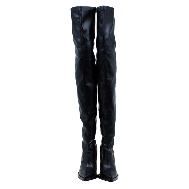 Pre Owned Stella McCartney Black Faux Leather Abbey Over The Knee Boots Size 40 