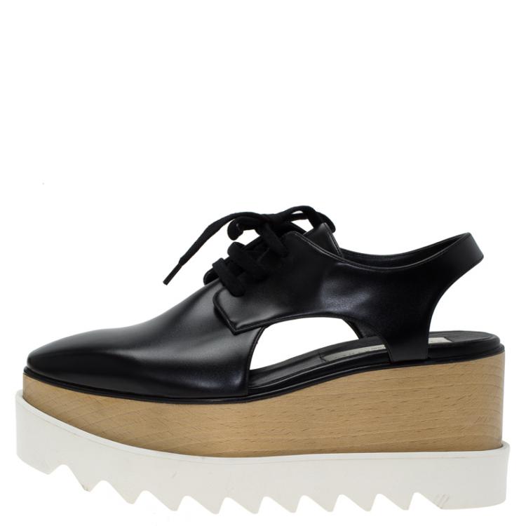 Pre Owned Stella McCartney Black Faux Leather Elyse Cut-Out Derby Size 36