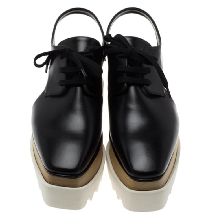 Pre Owned Stella McCartney Black Faux Leather Elyse Cut-Out Derby Size 36