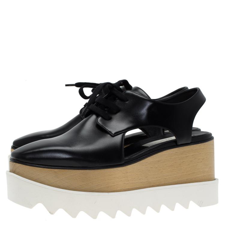 Pre Owned Stella McCartney Black Faux Leather Elyse Cut-Out Derby Size 36