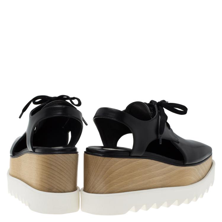 Pre Owned Stella McCartney Black Faux Leather Elyse Cut-Out Derby Size 36