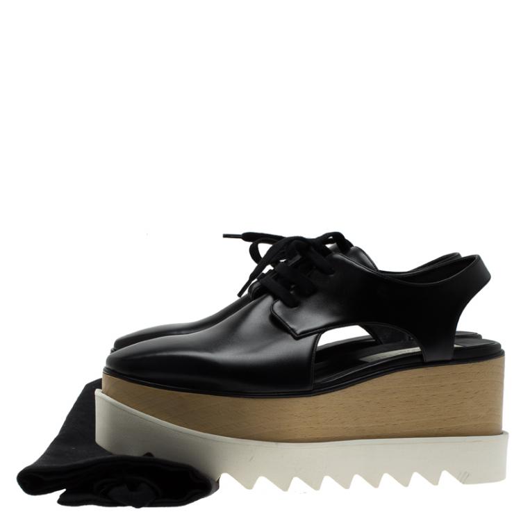 Pre Owned Stella McCartney Black Faux Leather Elyse Cut-Out Derby Size 36