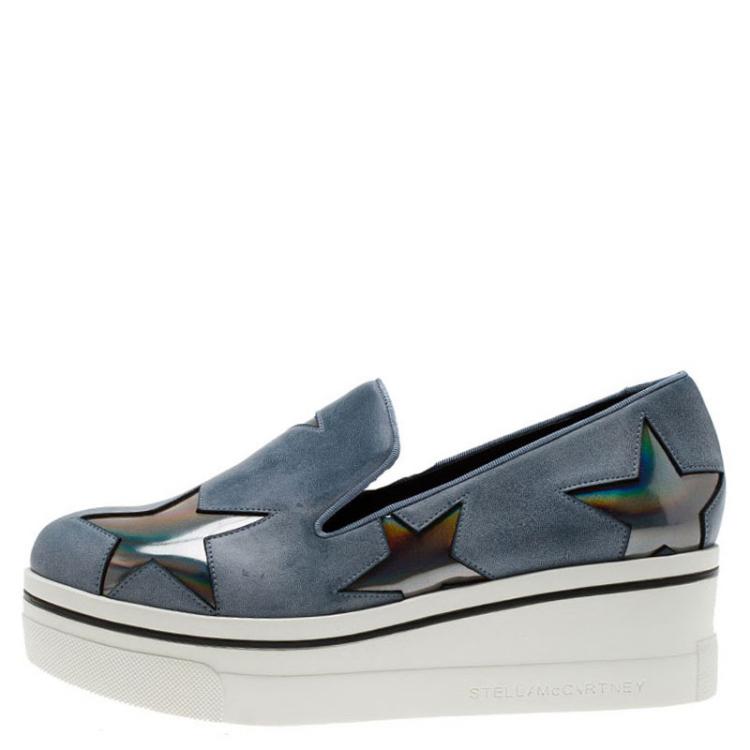 Pre Owned Stella McCartney Grey Leather Binx Star Slip-On Platform Sneakers Size 36