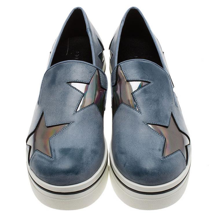 Pre Owned Stella McCartney Grey Leather Binx Star Slip-On Platform Sneakers Size 36