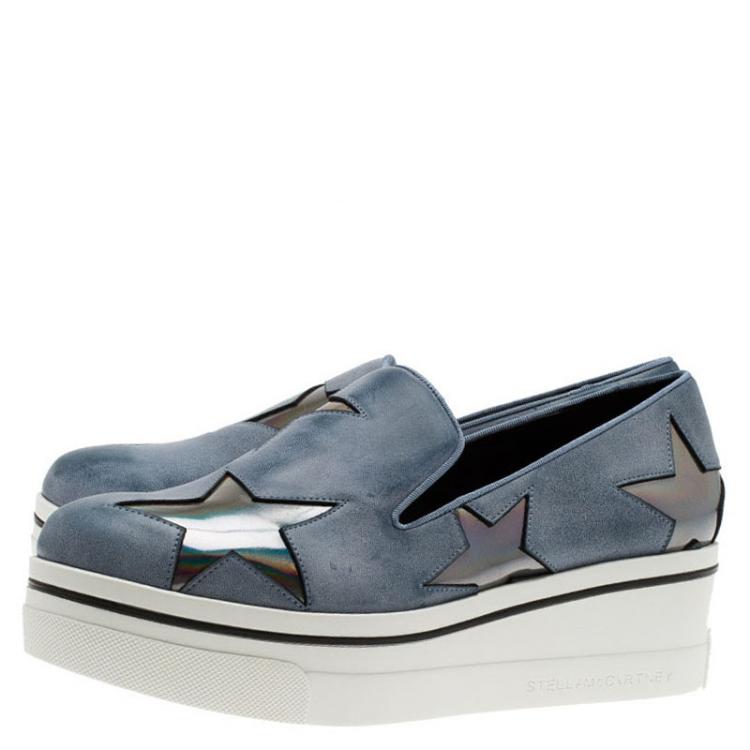 Pre Owned Stella McCartney Grey Leather Binx Star Slip-On Platform Sneakers Size 36