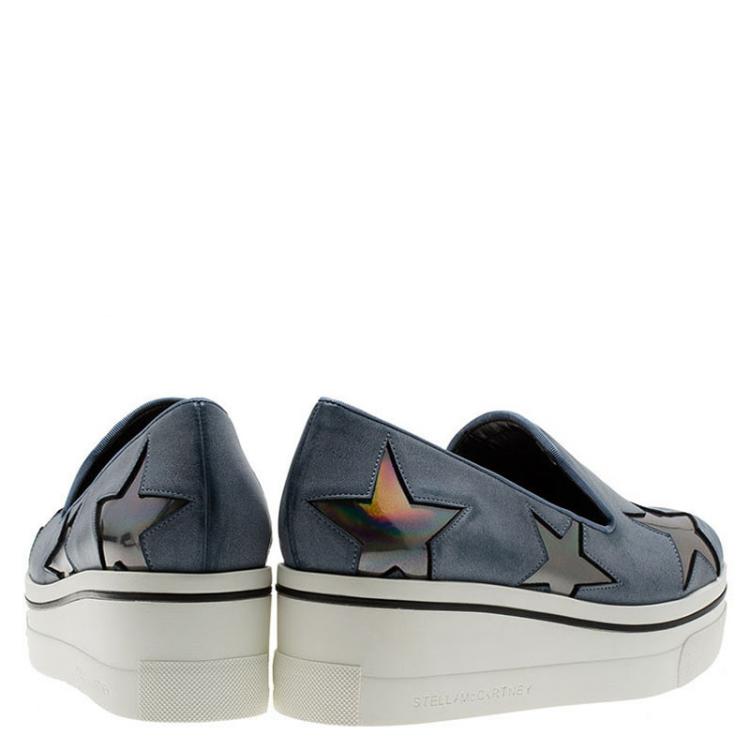 Pre Owned Stella McCartney Grey Leather Binx Star Slip-On Platform Sneakers Size 36