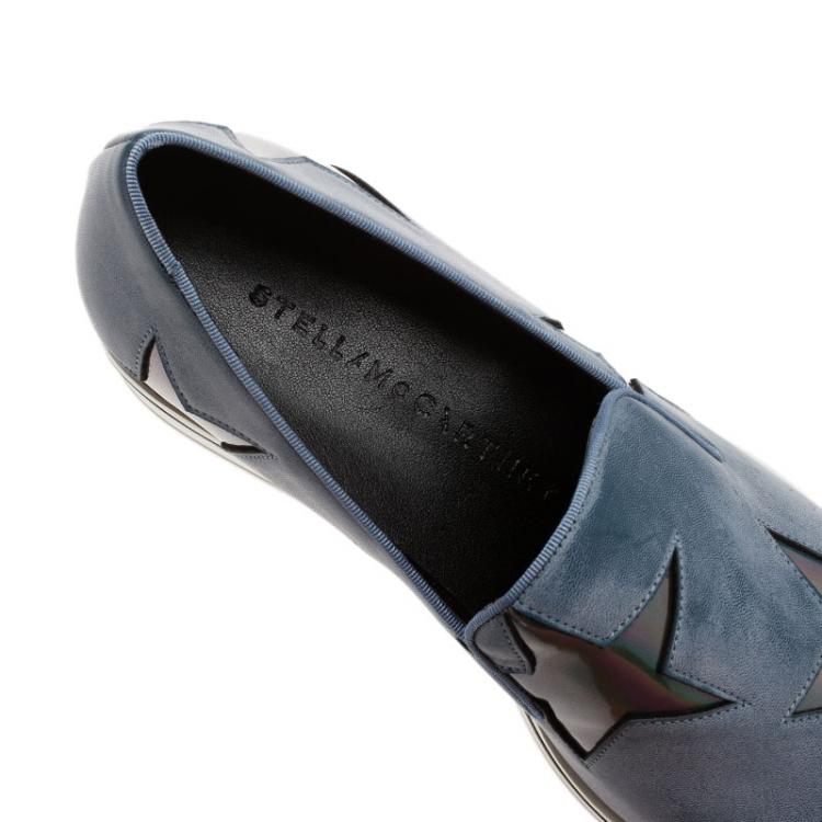 Pre Owned Stella McCartney Grey Leather Binx Star Slip-On Platform Sneakers Size 36