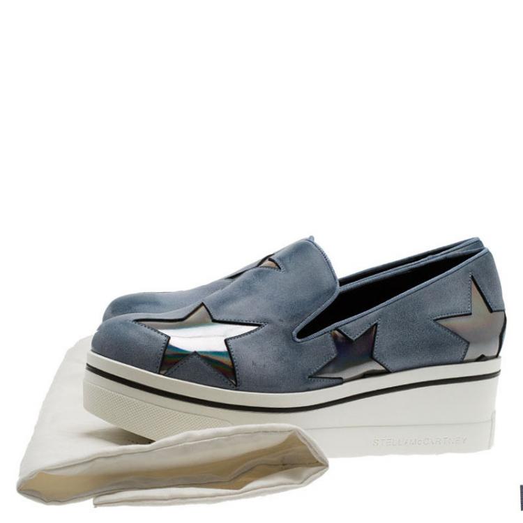 Pre Owned Stella McCartney Grey Leather Binx Star Slip-On Platform Sneakers Size 36