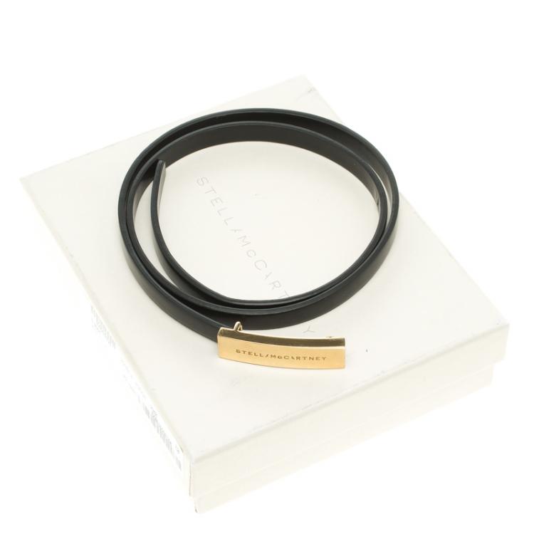 Pre Owned Stella McCartney Black Faux Leather Skinny Belt 70 CM