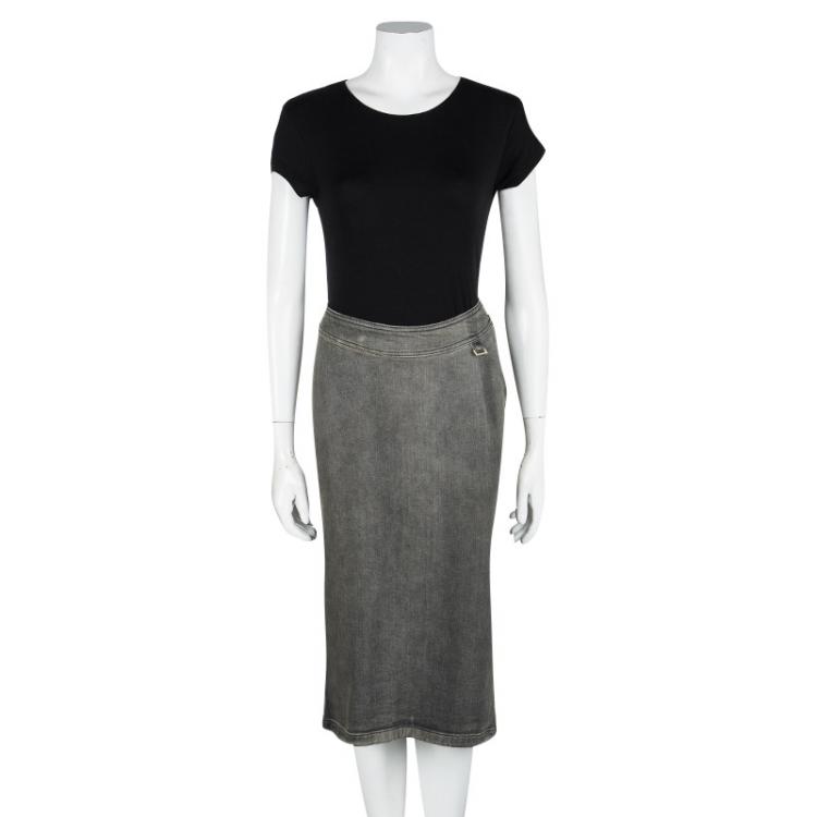 Pre Owned Stella Mccartney Grey Faded Effect Denim Midi Skirt S