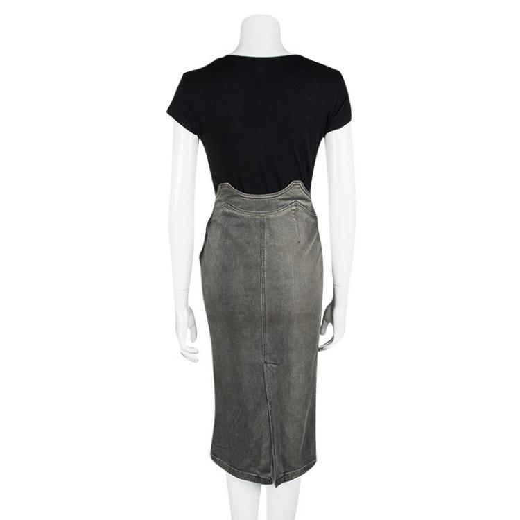 Pre Owned Stella Mccartney Grey Faded Effect Denim Midi Skirt S