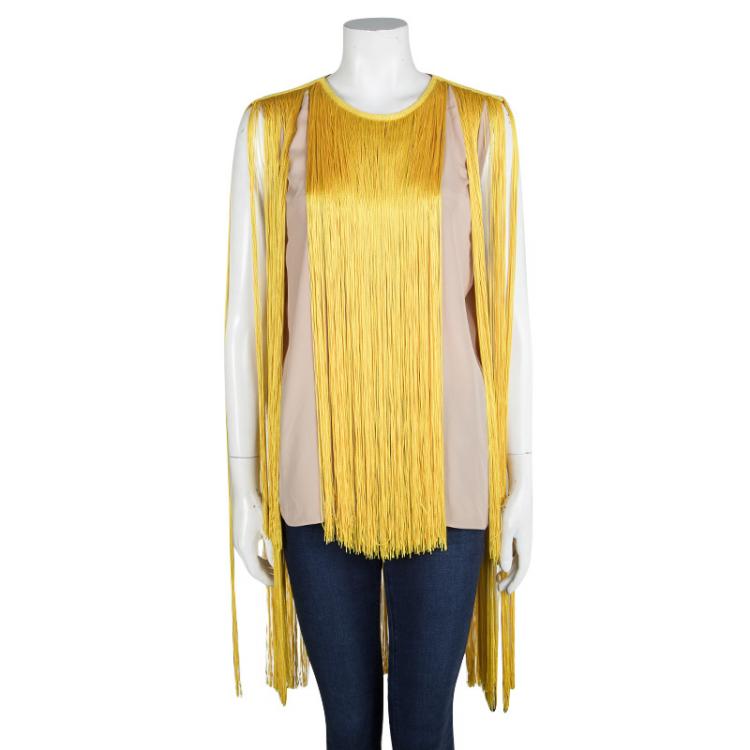 Pre Owned Stella McCartney Beige Contrast Fringe Detail Sleeveless Tunic S