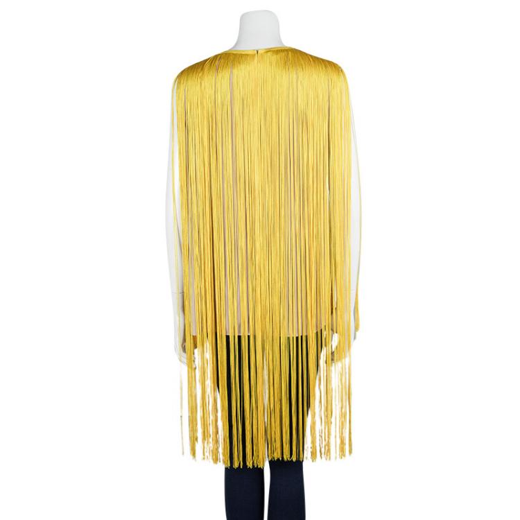 Pre Owned Stella McCartney Beige Contrast Fringe Detail Sleeveless Tunic S