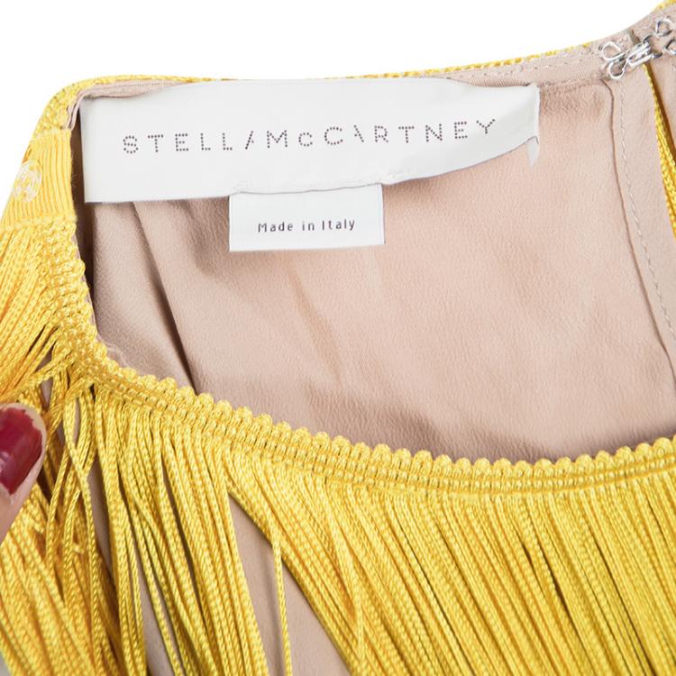 Pre Owned Stella McCartney Beige Contrast Fringe Detail Sleeveless Tunic S