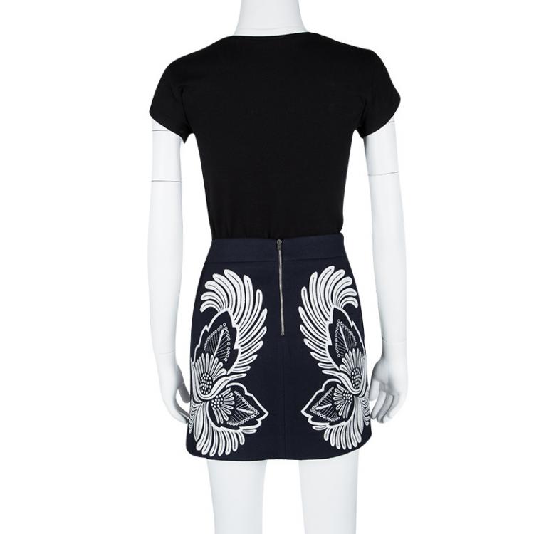 Pre Owned Stella McCartney Navy Blue Wool Cashmere Axelle Embroidered Skirt M