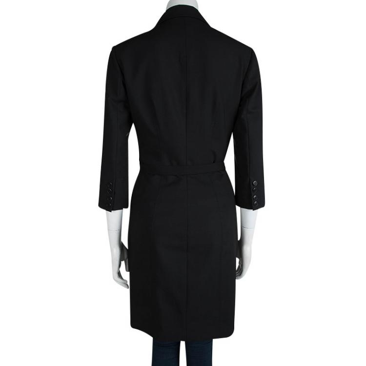 Pre Owned Stella McCartney Black Wool Notched Collar Belted Coat S