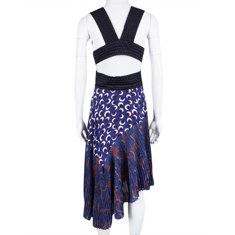 Pre Owned Stella McCartney Printed Silk Plisse Bottom Asymmetric Backless Dress S