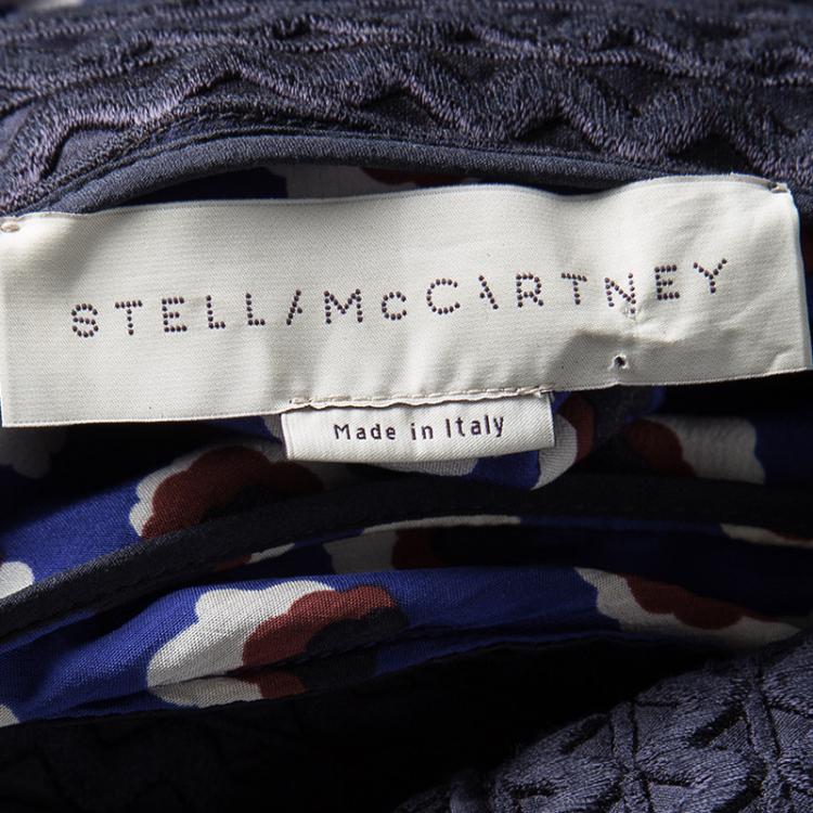 Pre Owned Stella McCartney Printed Silk Plisse Bottom Asymmetric Backless Dress S