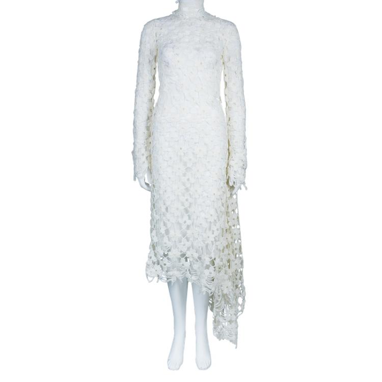 Pre Owned Stella McCartney White Daisy Embroidery Turtle Neck Dress XS