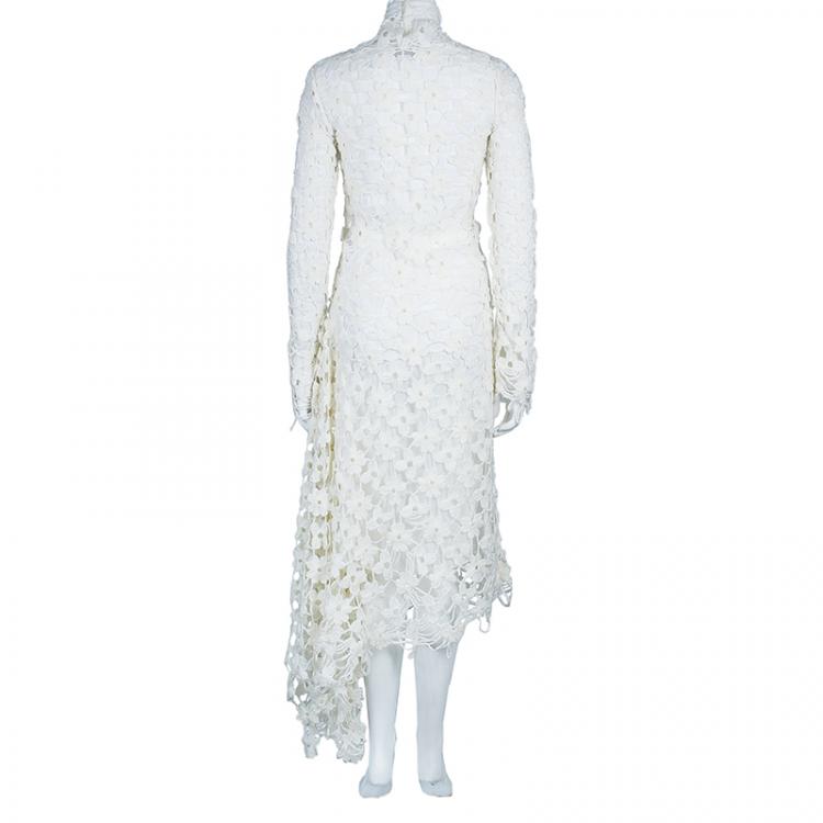 Pre Owned Stella McCartney White Daisy Embroidery Turtle Neck Dress XS
